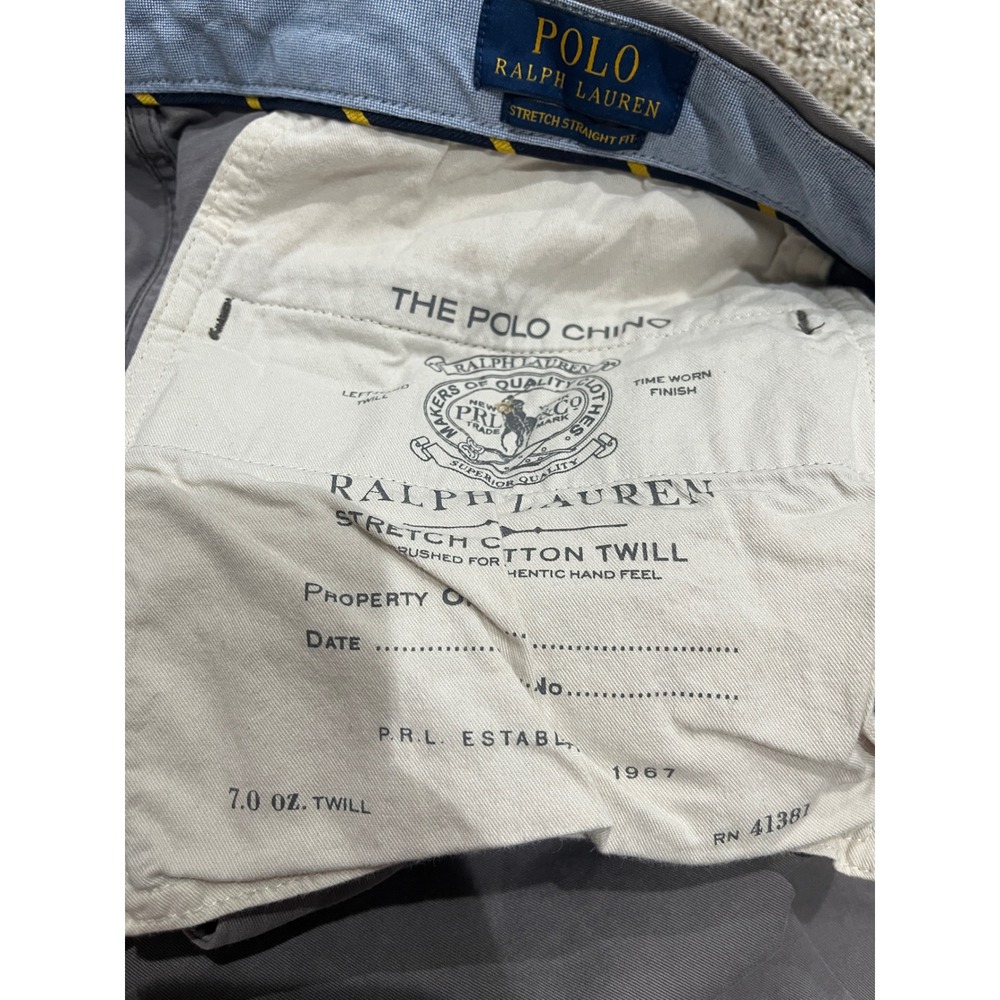 Polo Ralph Lauren Mens Stretch Straight Fit Chino Pants Gray 36x32 Cotton Twill - Picture 5 of 10
